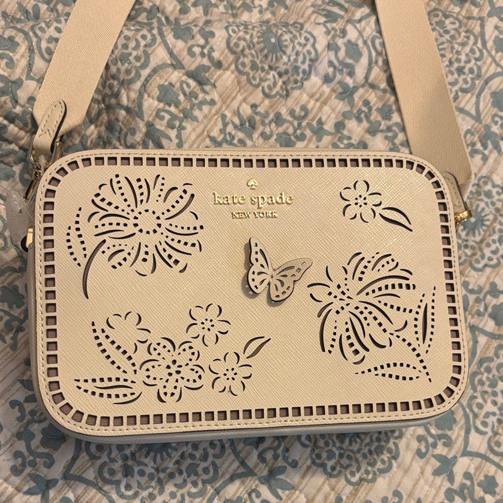 Kate Spade Beige Floral Cutout Crossbody Bag